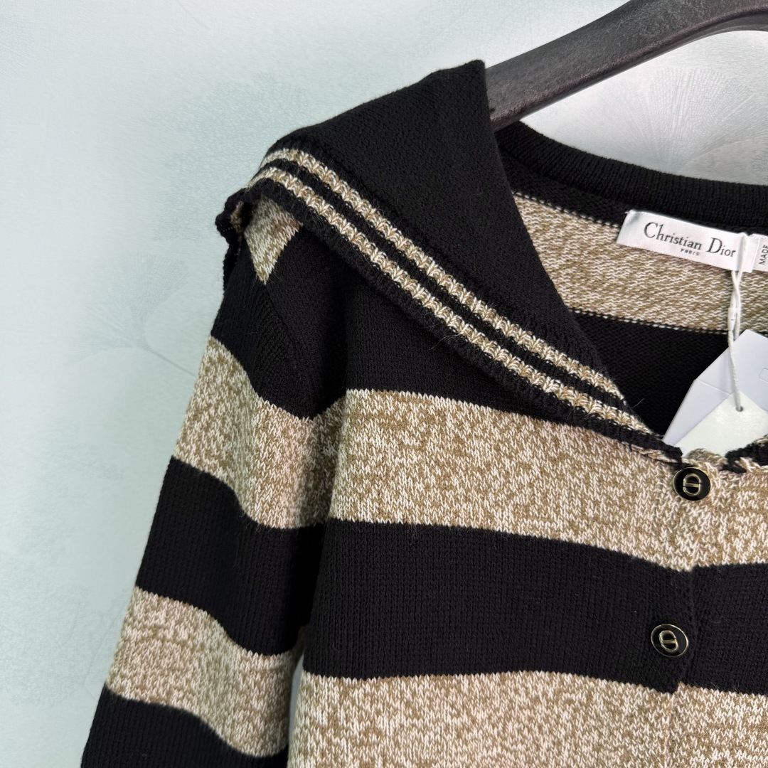 Dior Sailor Collar Striped Knit Cardigan