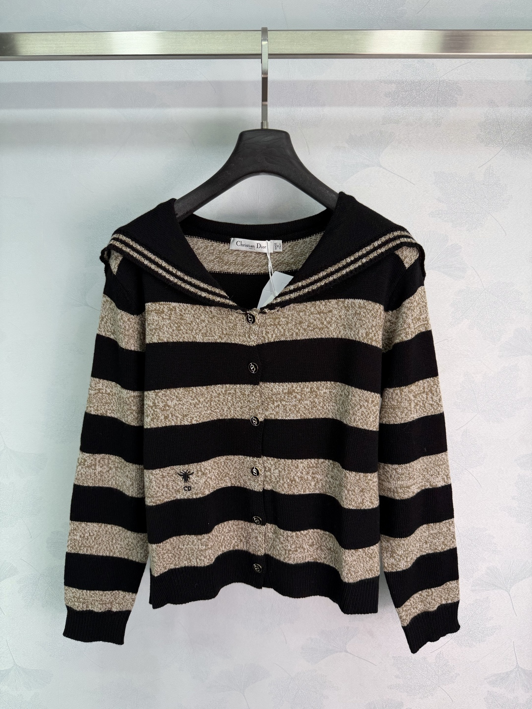Dior Sailor Collar Striped Knit Cardigan