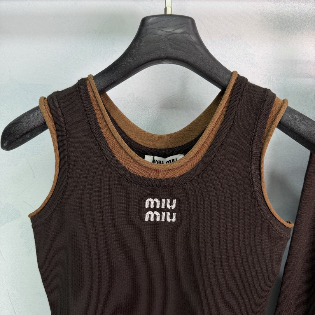 Miu Miu Contrast Trim Tank Top Midi Skirt Set

