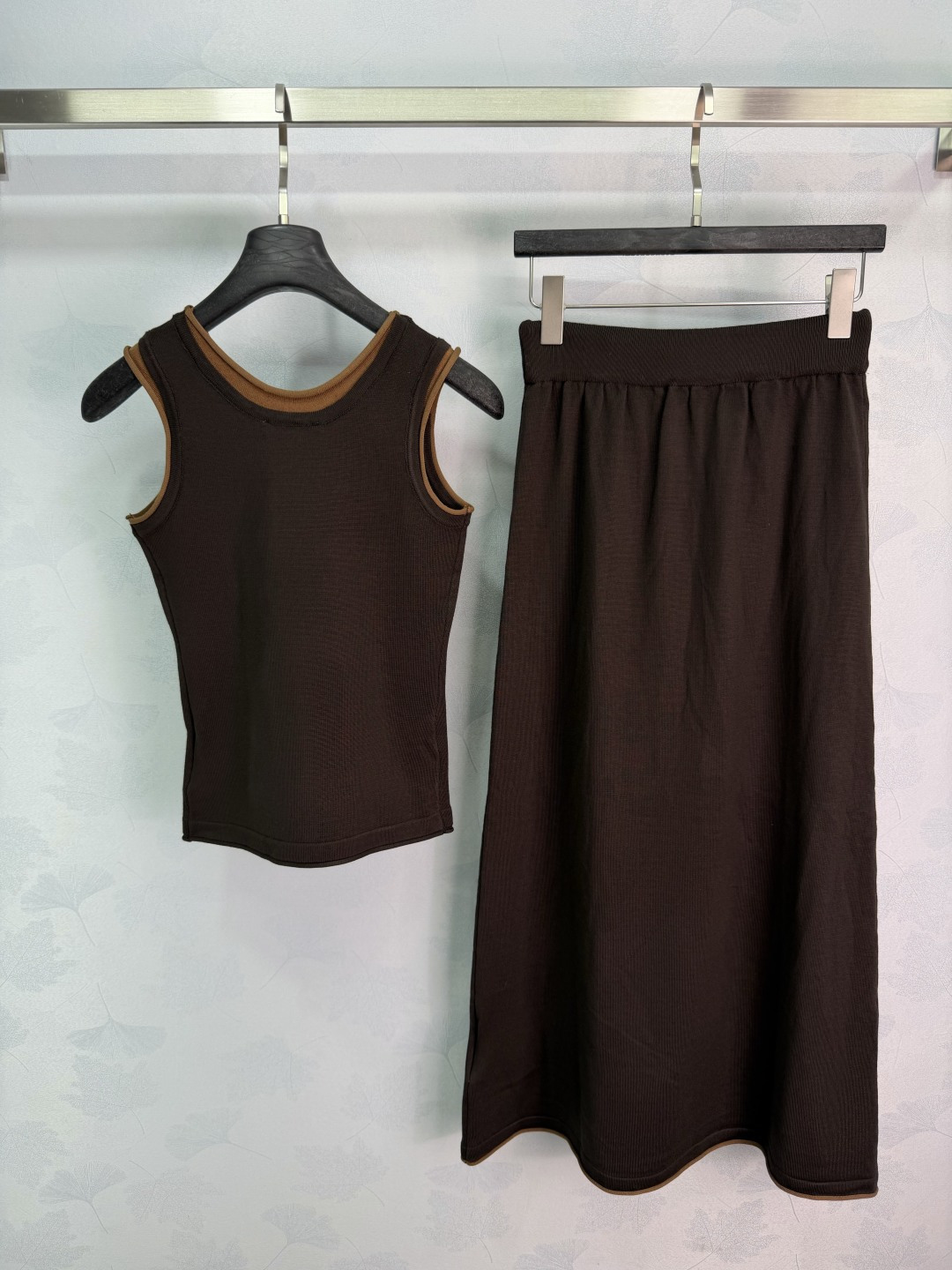 Miu Miu Contrast Trim Tank Top Midi Skirt Set

