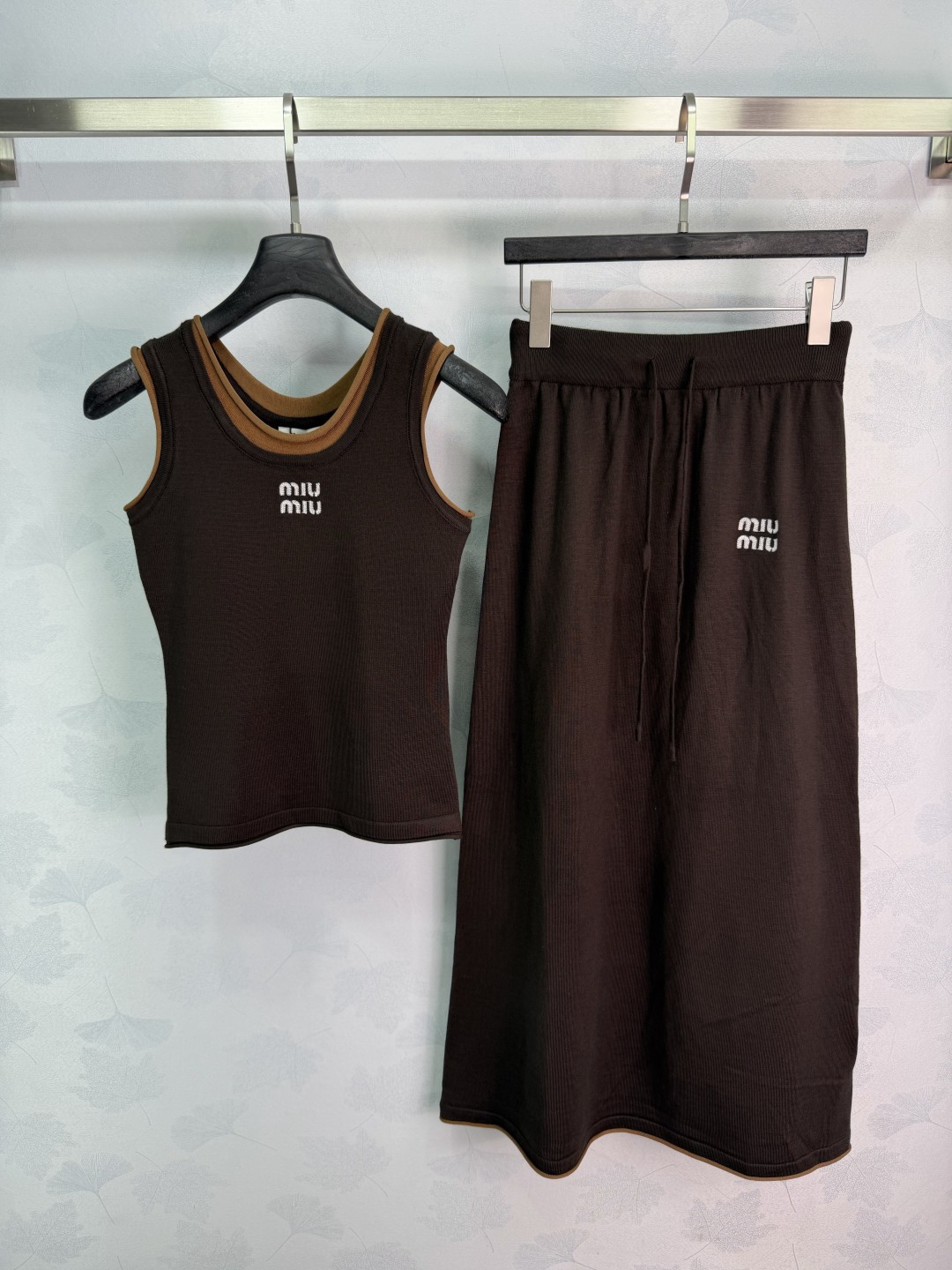 Miu Miu Contrast Trim Tank Top Midi Skirt Set
