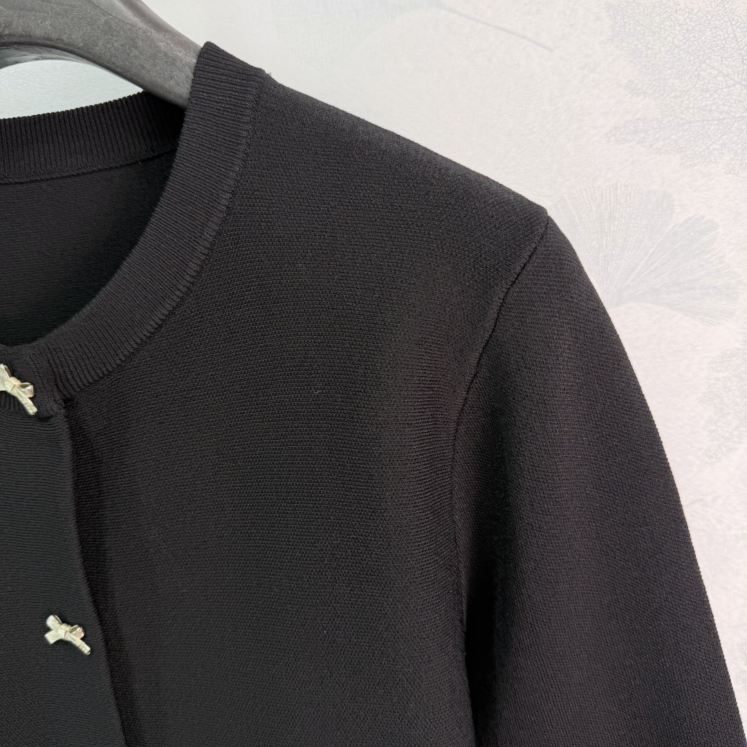 DIOR Black Bow Button Ruffle Knit Cardigan