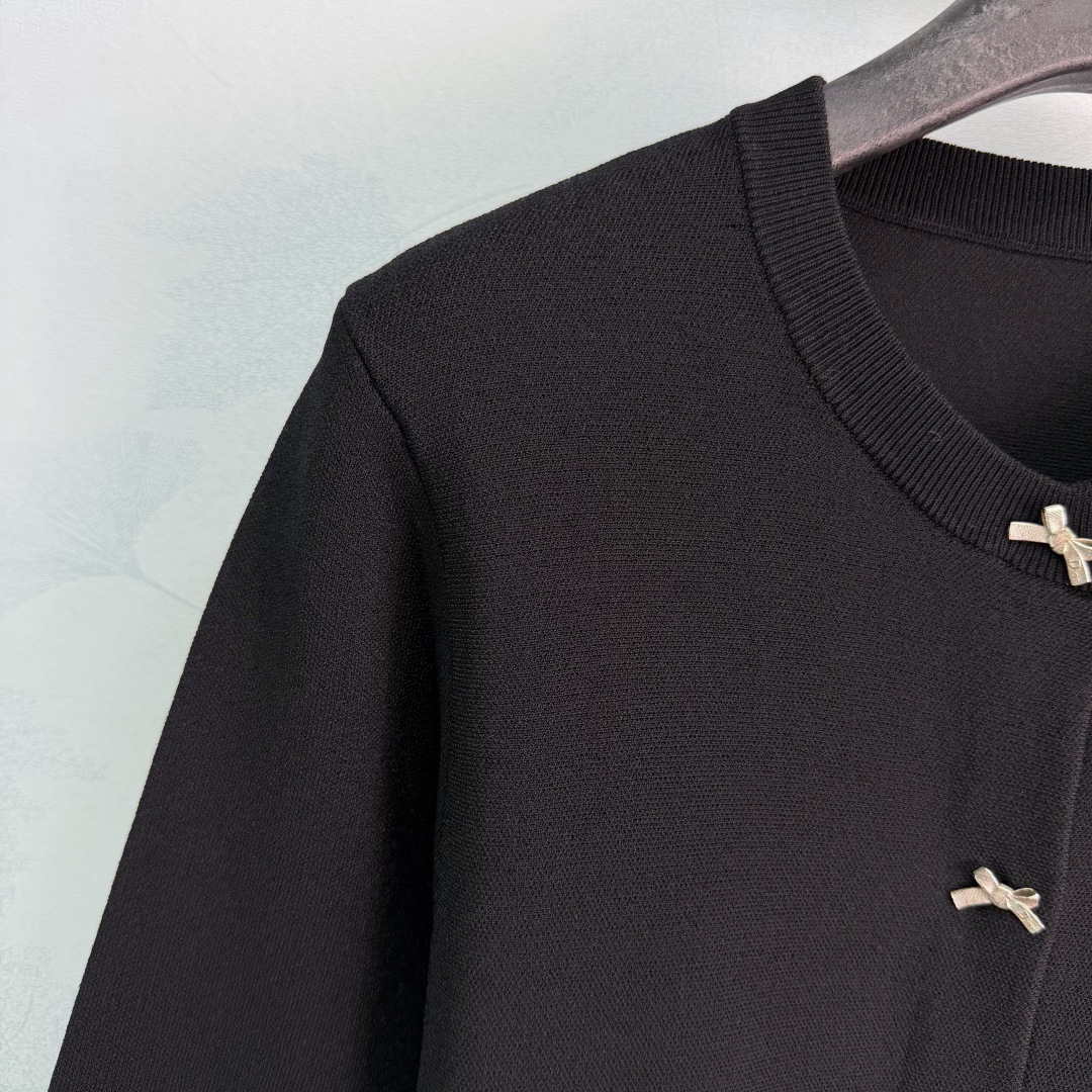 DIOR Black Bow Button Ruffle Knit Cardigan