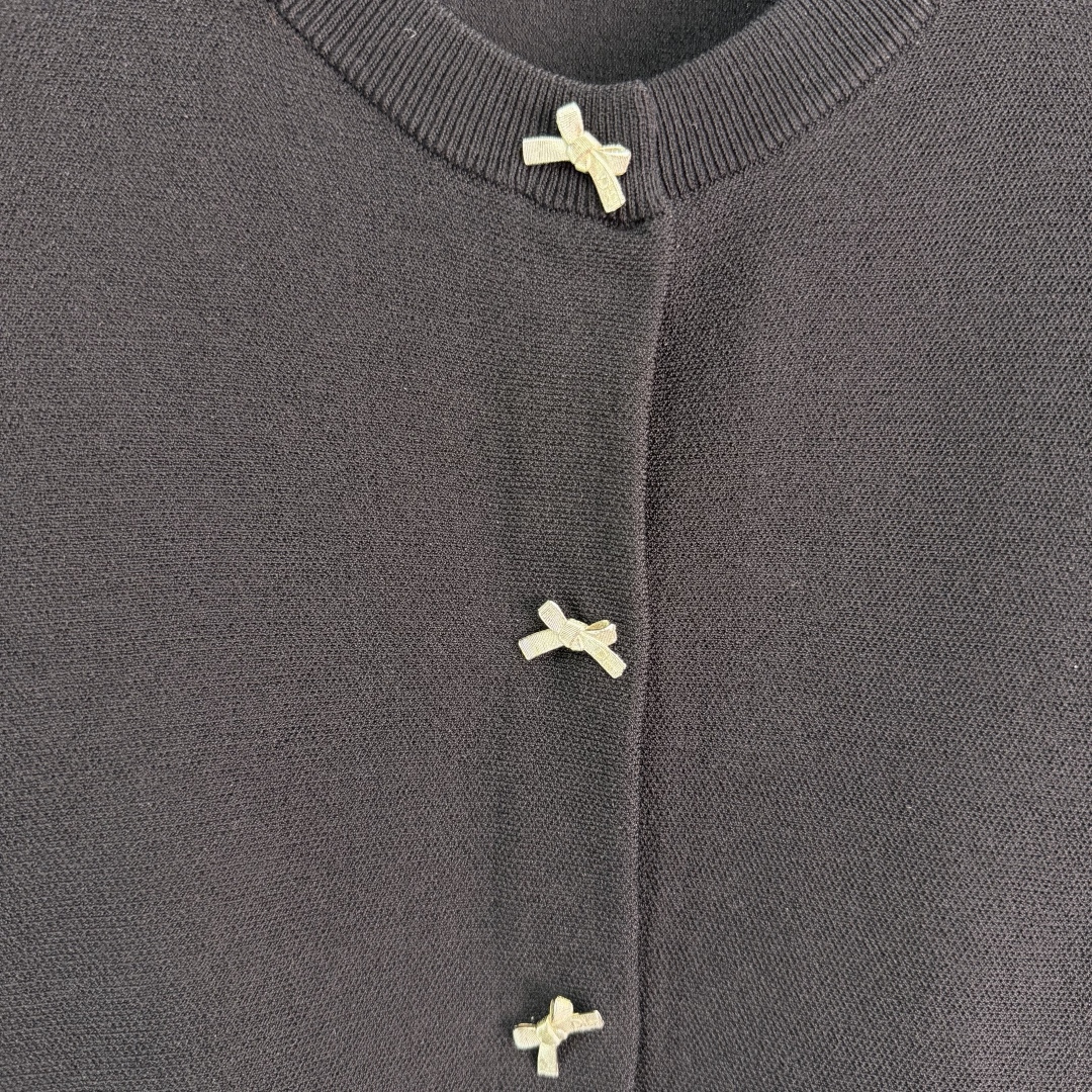DIOR Black Bow Button Ruffle Knit Cardigan