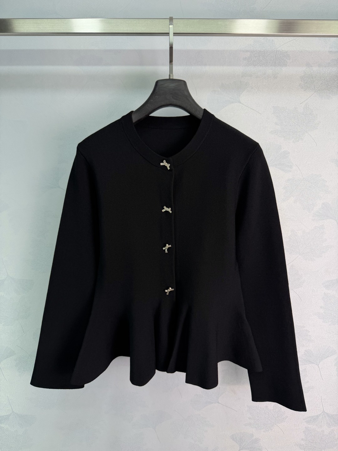 DIOR Black Bow Button Ruffle Knit Cardigan