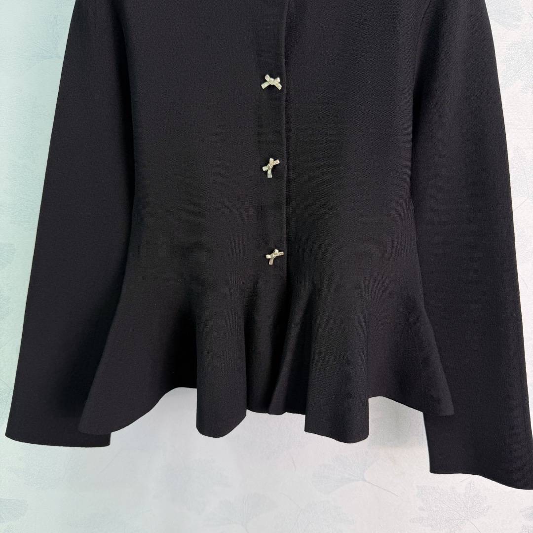 DIOR Black Bow Button Ruffle Knit Cardigan