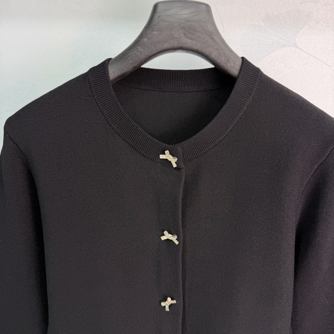 DIOR Black Bow Button Ruffle Knit Cardigan