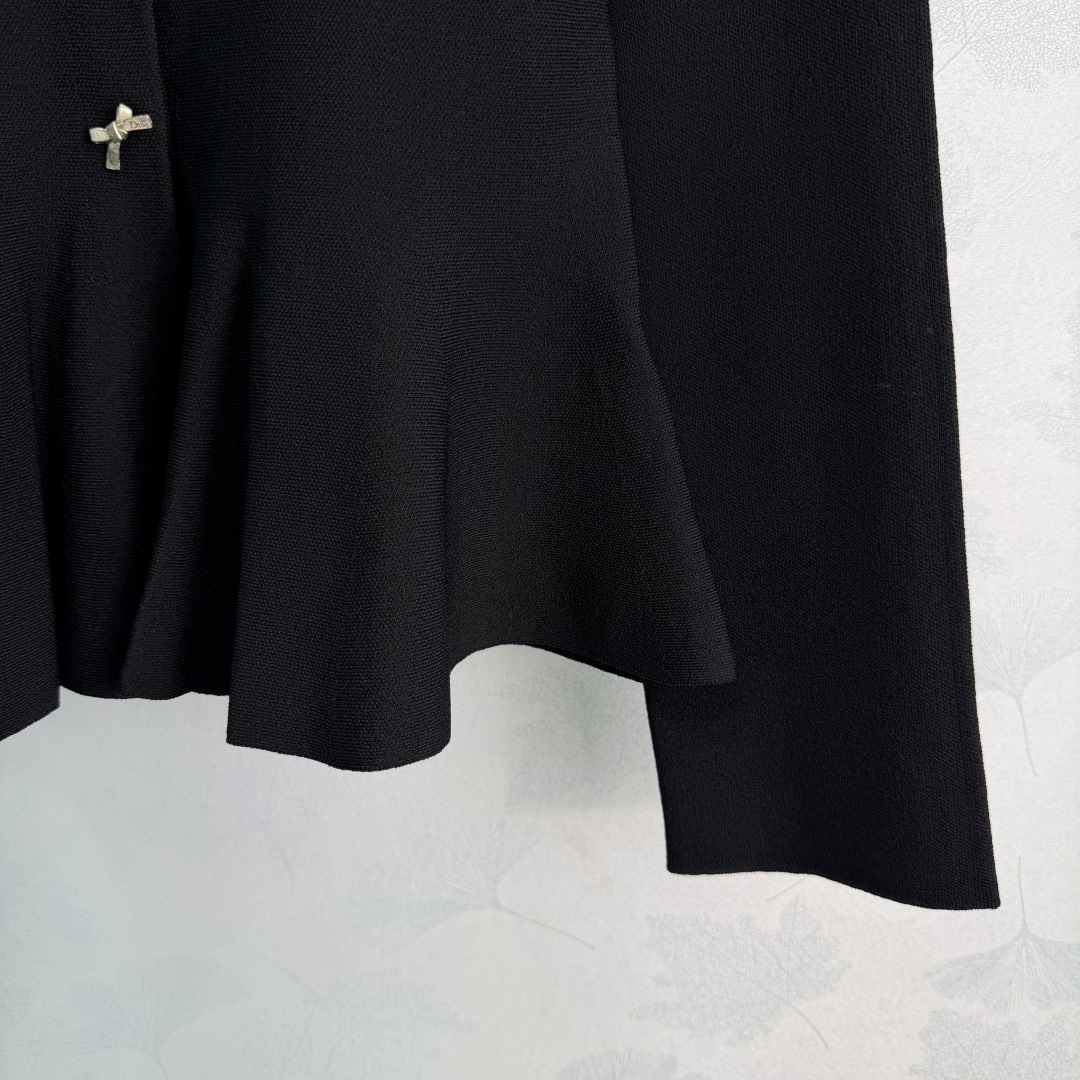 DIOR Black Bow Button Ruffle Knit Cardigan