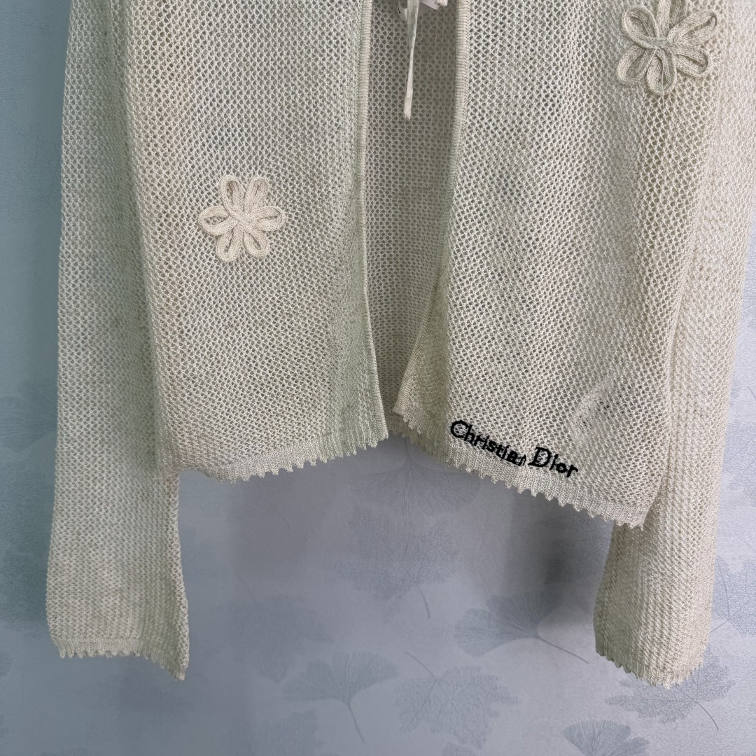 Dior Floral Mesh Knit Tie Cardigan