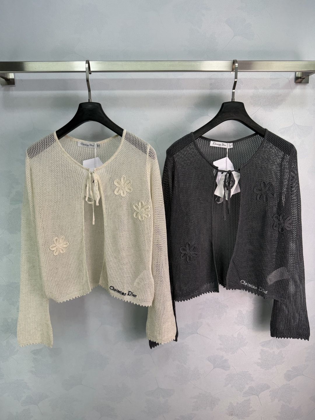 Dior Floral Mesh Knit Tie Cardigan