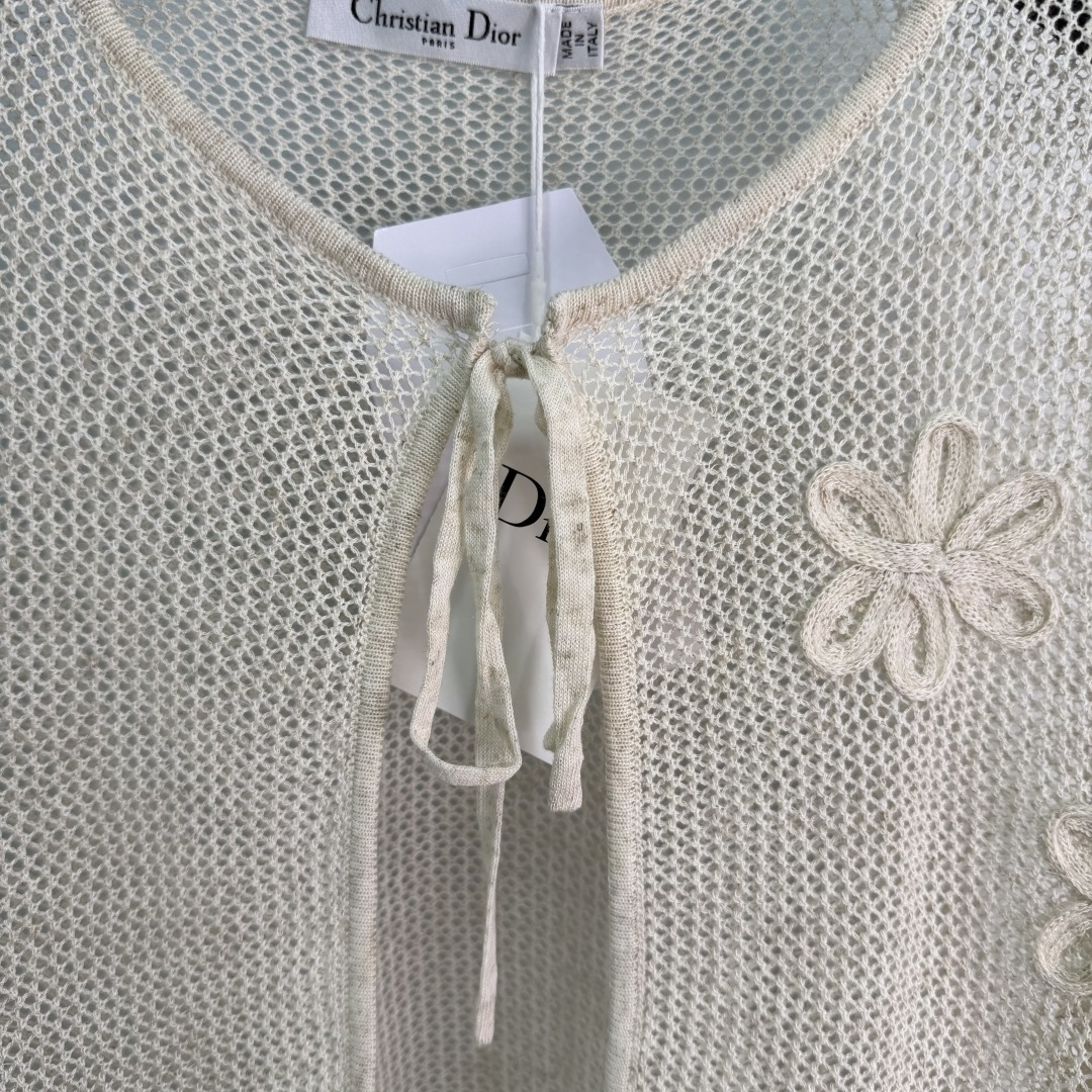 Dior Floral Mesh Knit Tie Cardigan