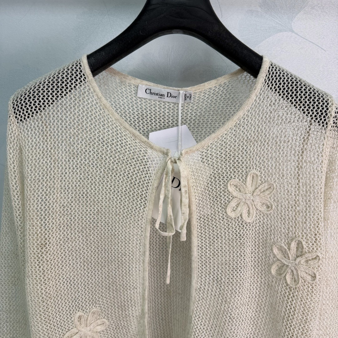 Dior Floral Mesh Knit Tie Cardigan