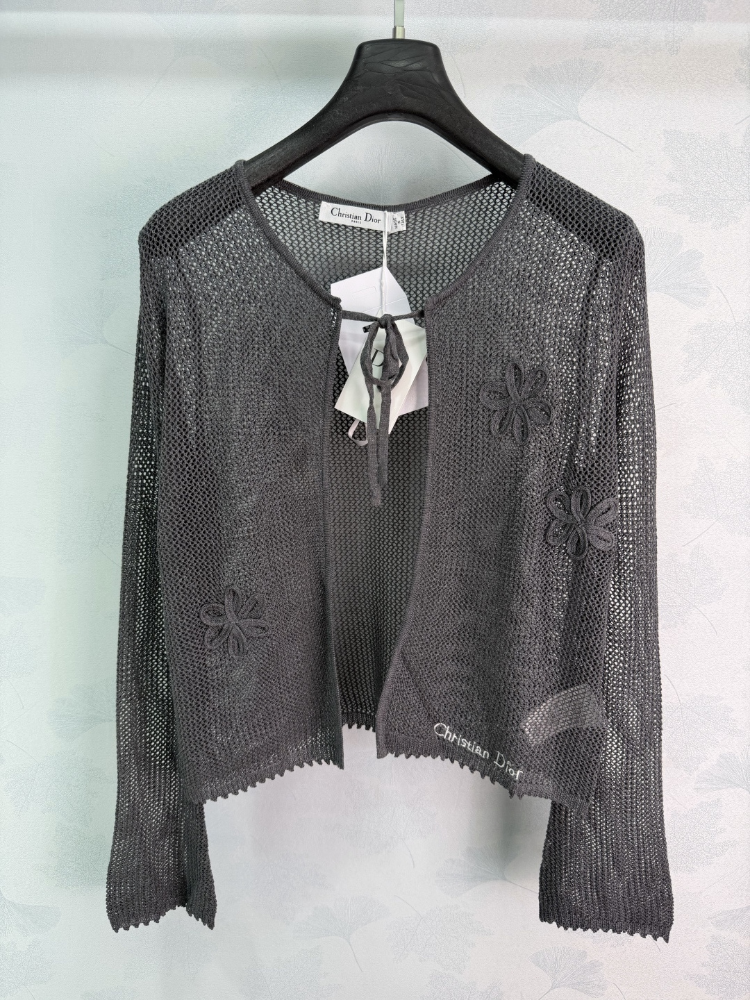 Dior Floral Mesh Knit Tie Cardigan