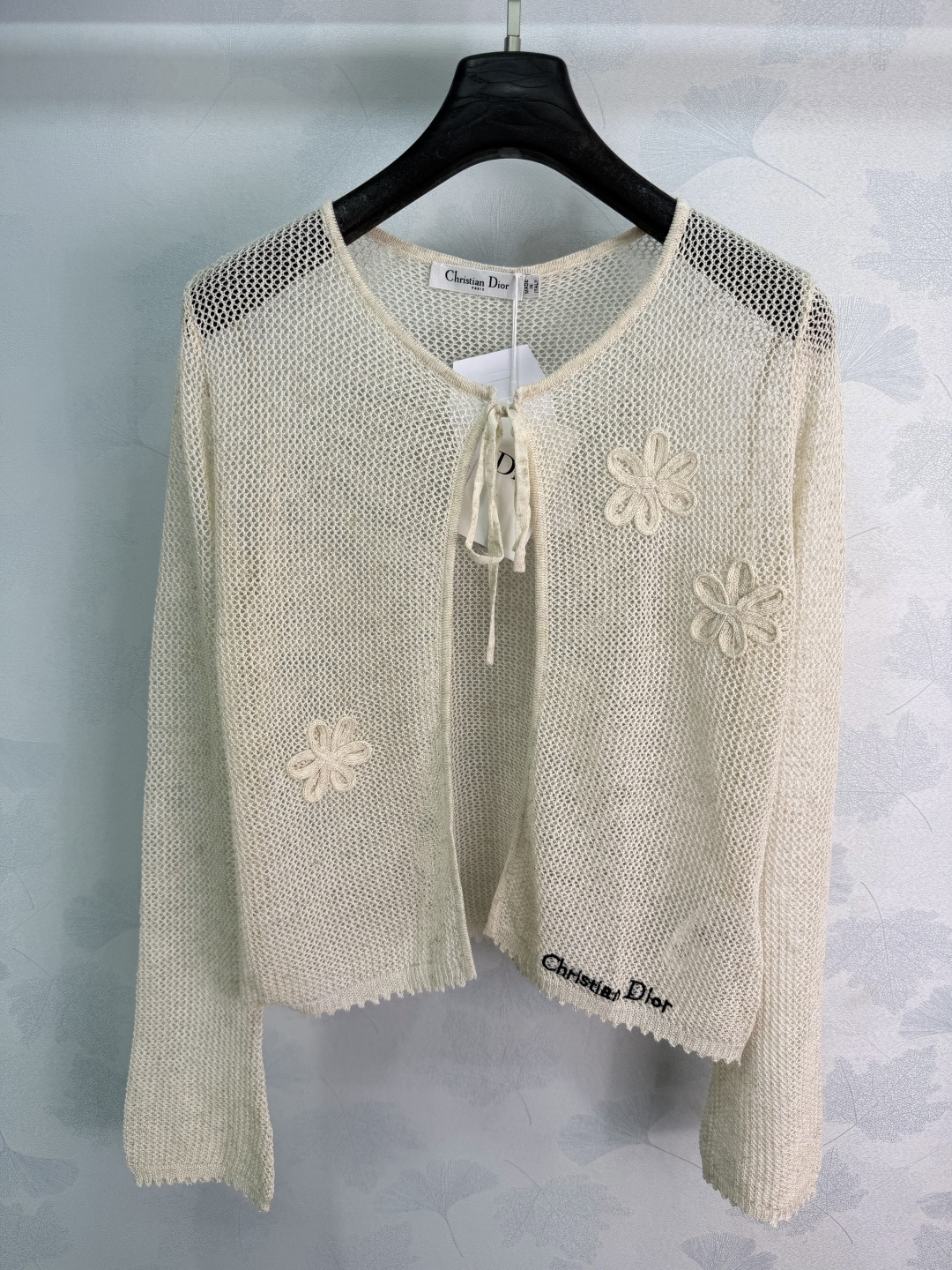 Dior Floral Mesh Knit Tie Cardigan