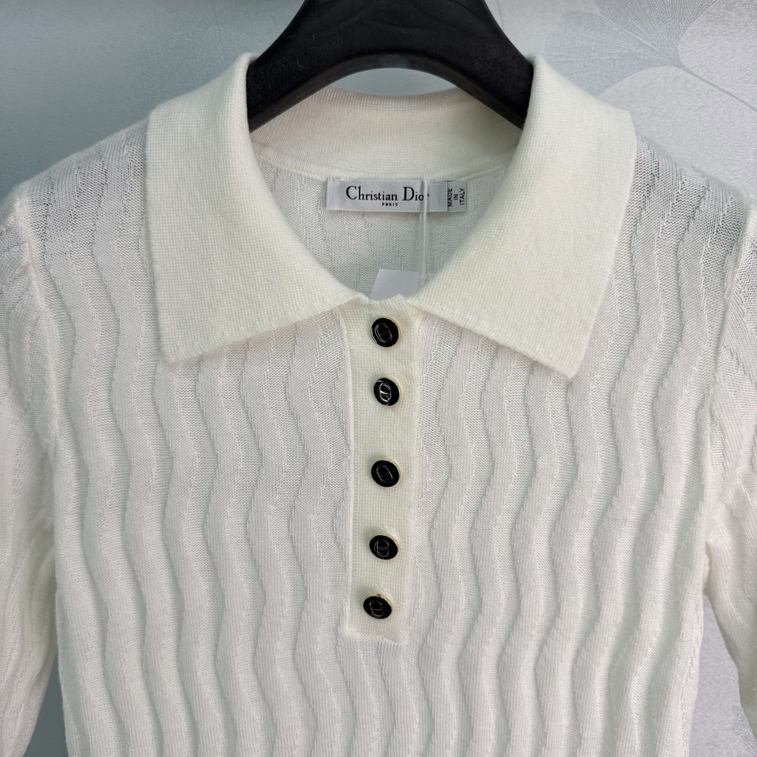 Dior Wavy Rib Polo Knit Top