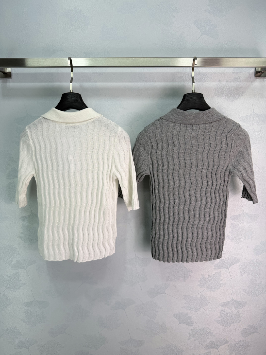 Dior Wavy Rib Polo Knit Top