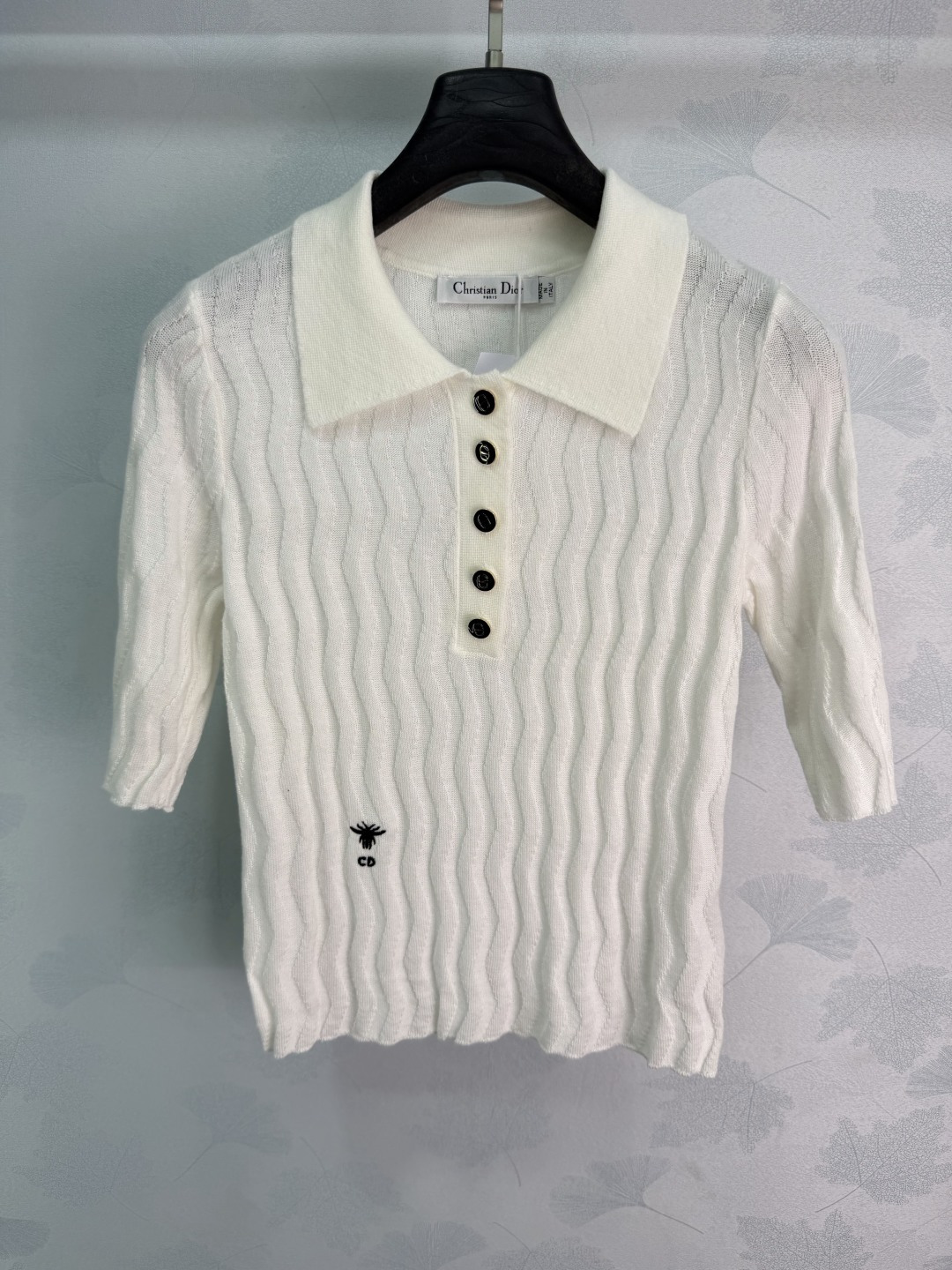Dior Wavy Rib Polo Knit Top