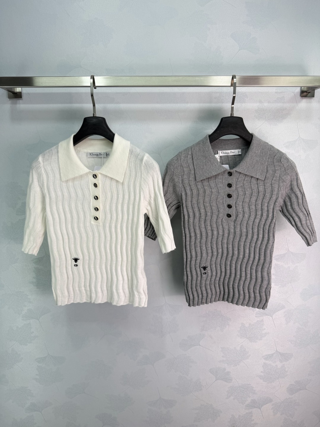 Dior Wavy Rib Polo Knit Top