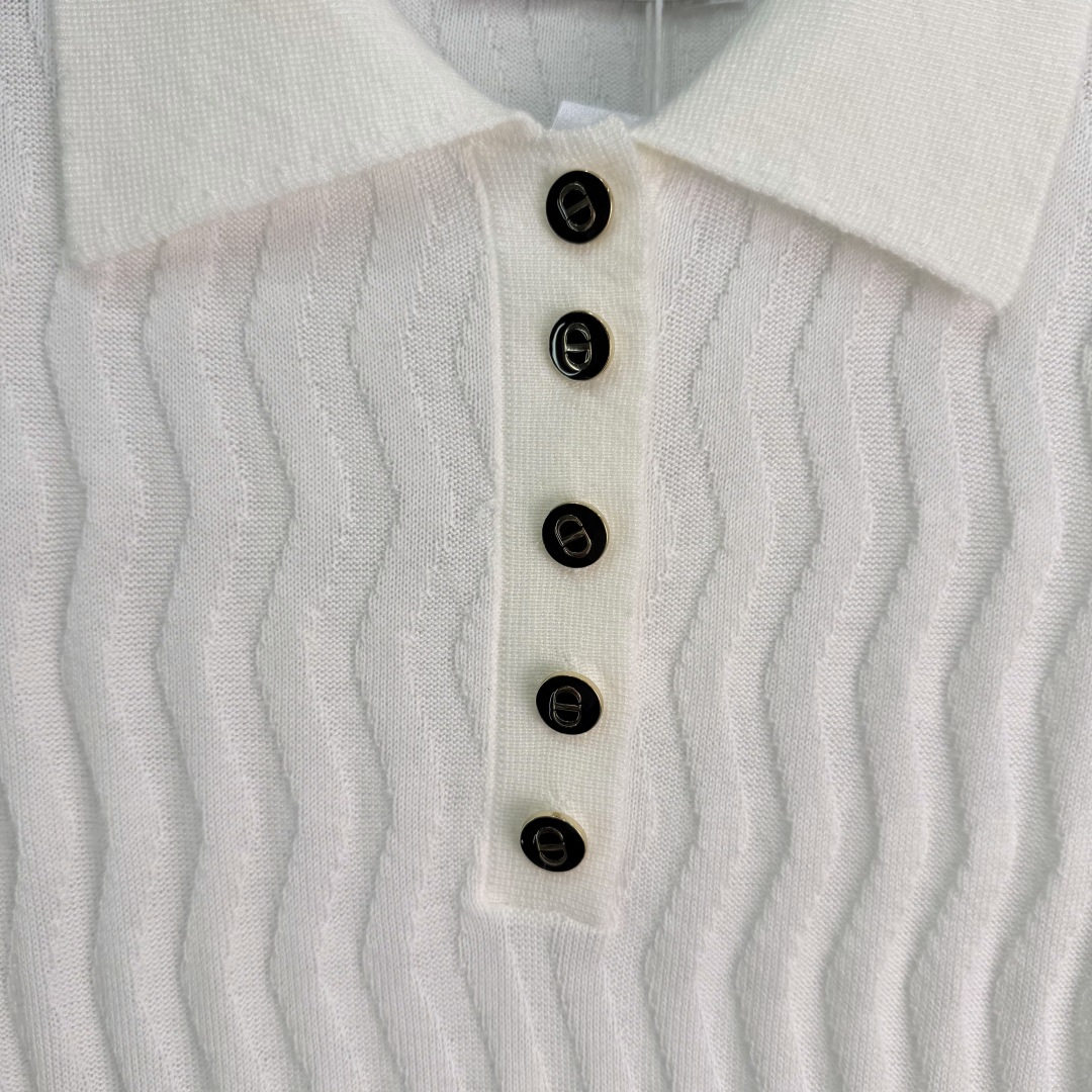Dior Wavy Rib Polo Knit Top