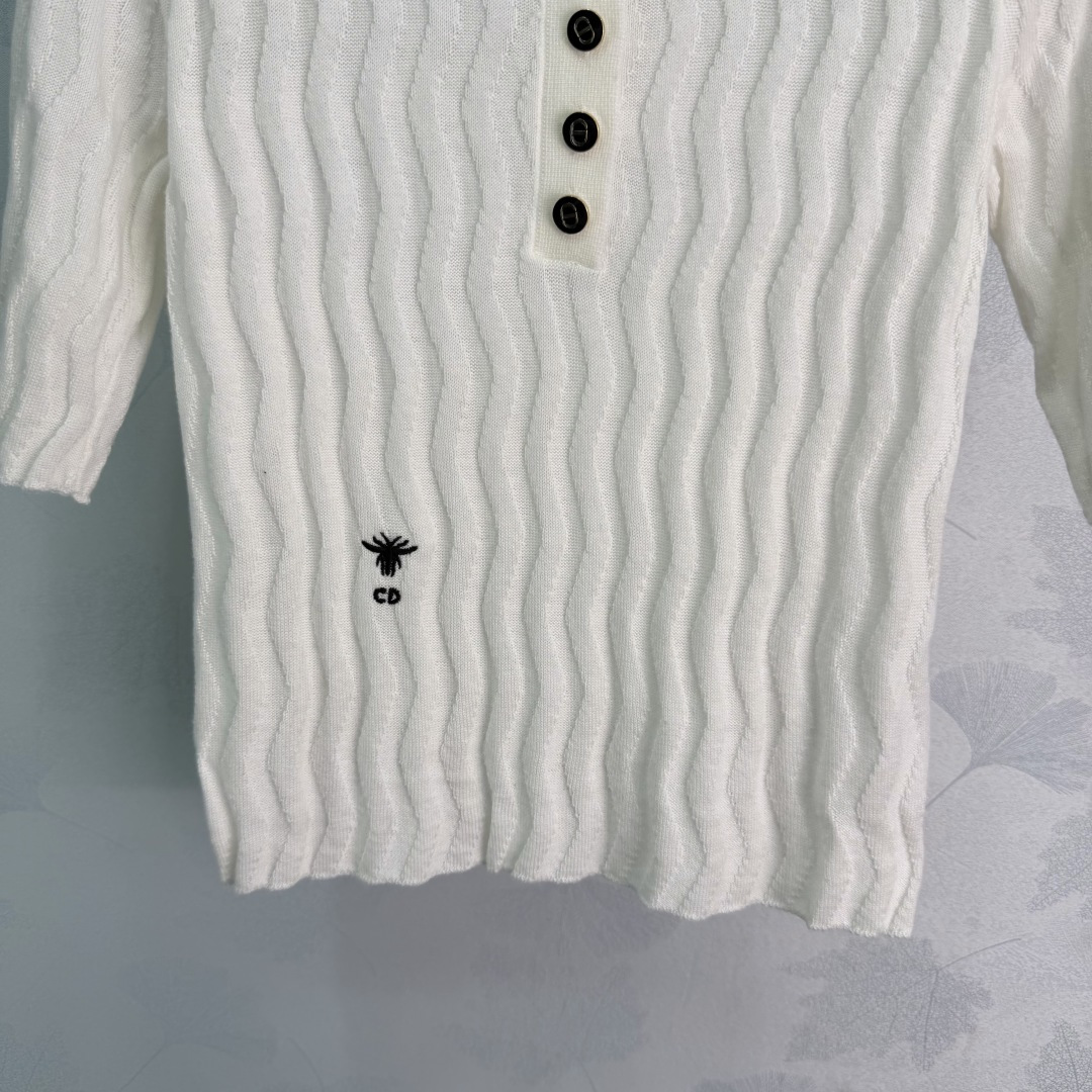 Dior Wavy Rib Polo Knit Top