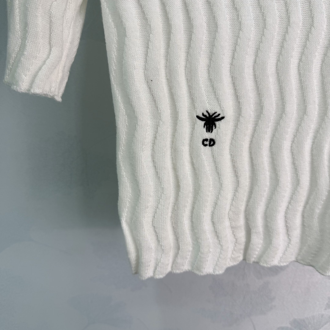 Dior Wavy Rib Polo Knit Top