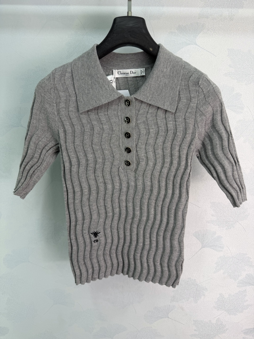 Dior Wavy Rib Polo Knit Top