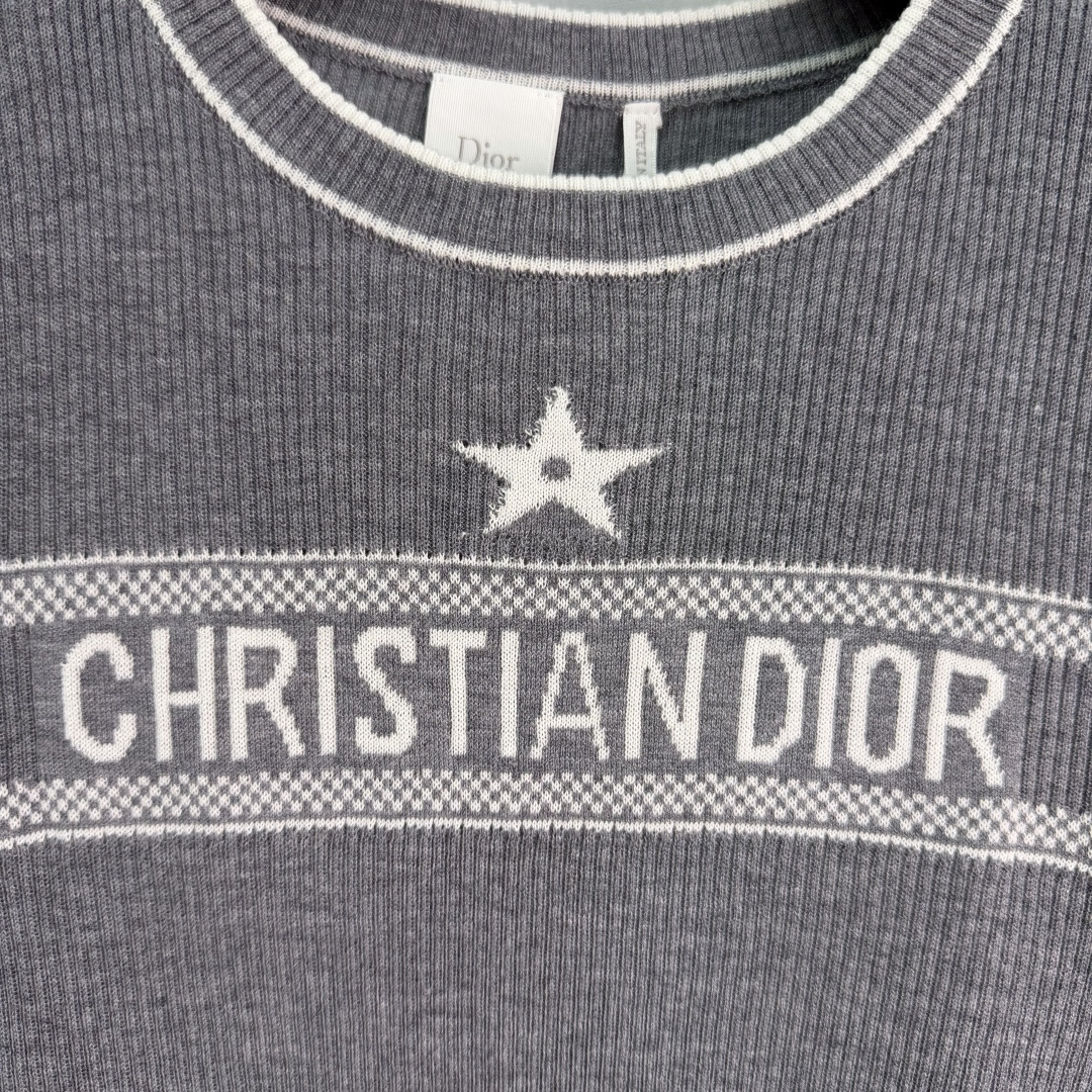 Dior Star Letter Rib Knit Top