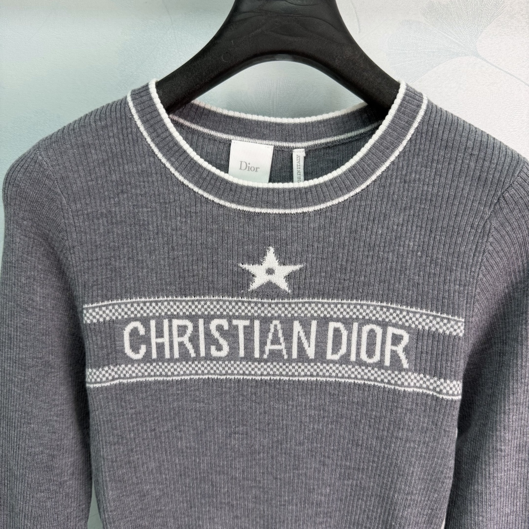 Dior Star Letter Rib Knit Top