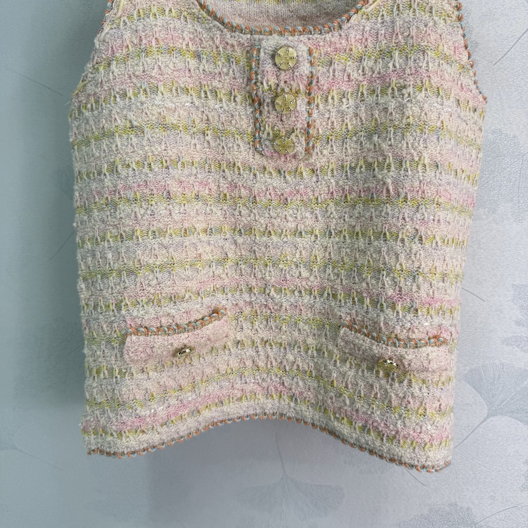 Chanel Striped Tweed Knit Sleeveless Tank Vest
