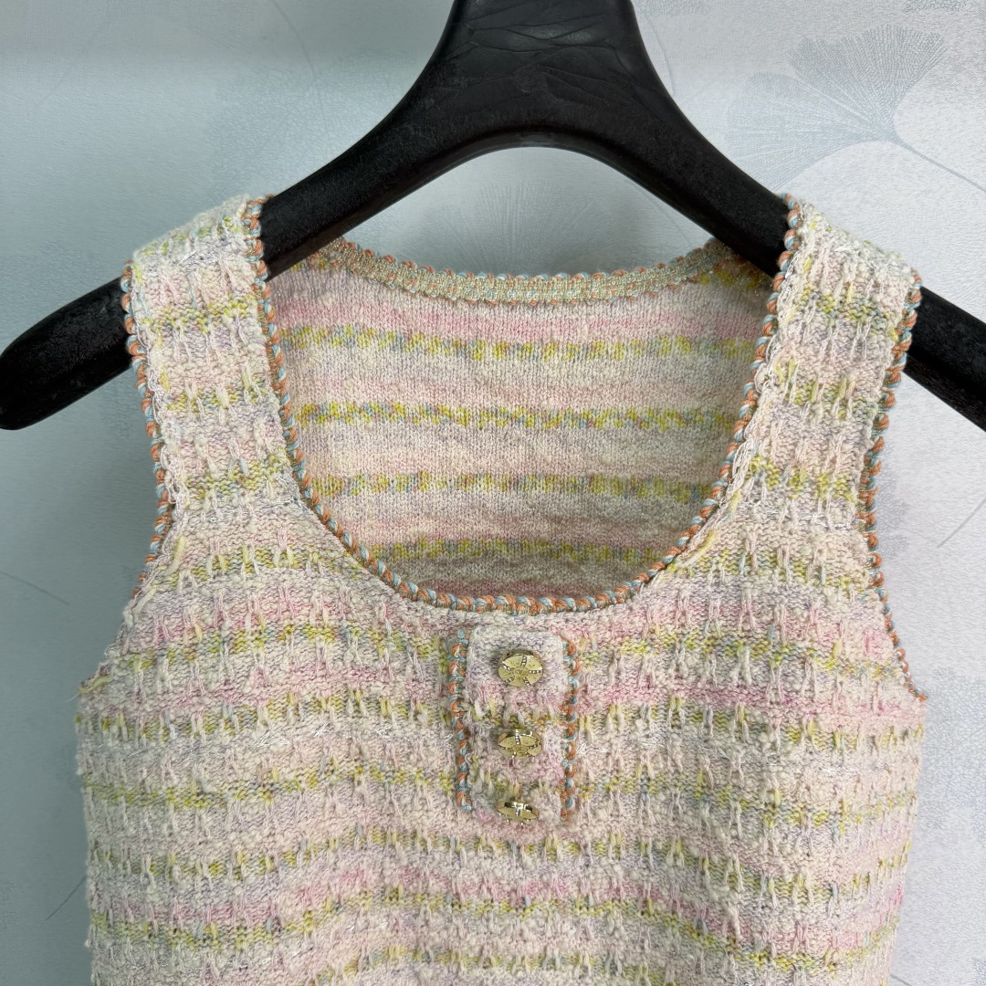 Chanel Striped Tweed Knit Sleeveless Tank Vest