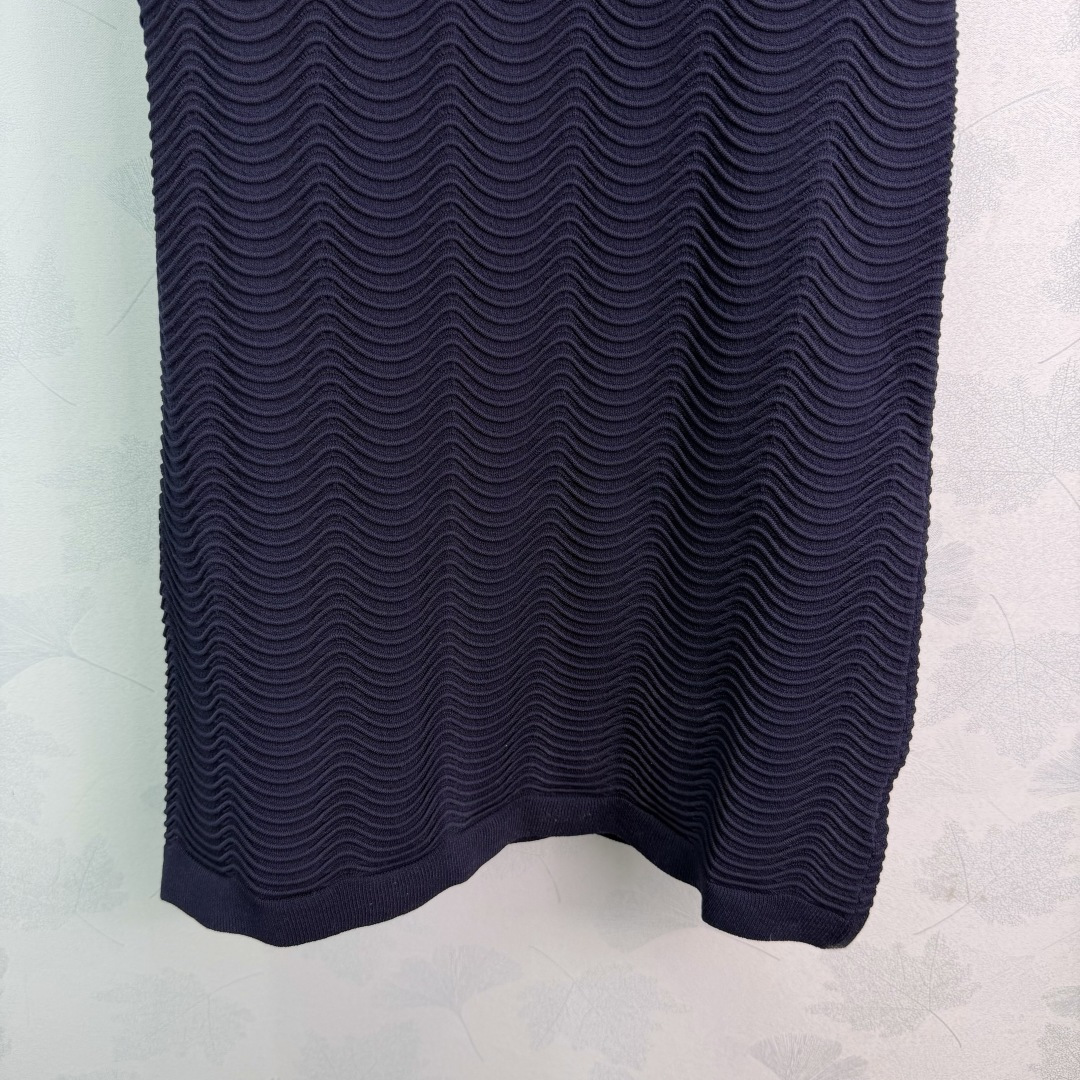 Chanel Navy Sleeveless Polo Wave Knit Midi Dress