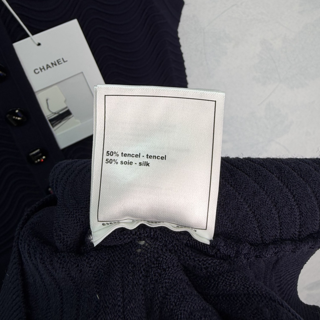 Chanel Navy Sleeveless Polo Wave Knit Midi Dress