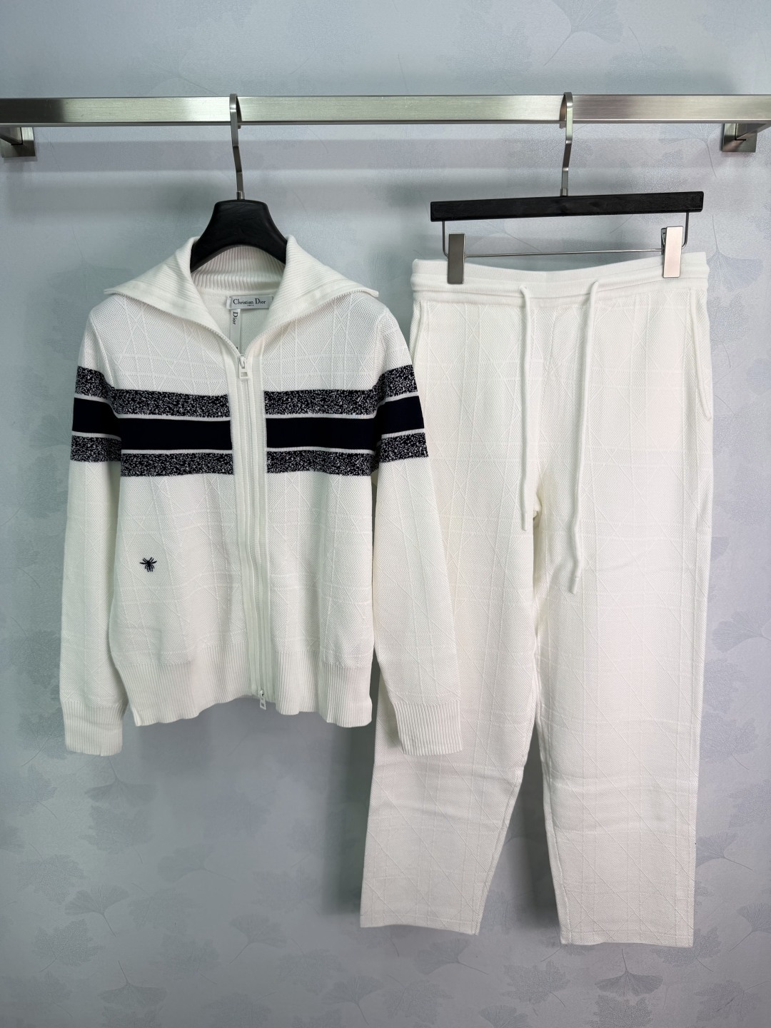 Dior White Stripe Zip Jacket and Pants Set
