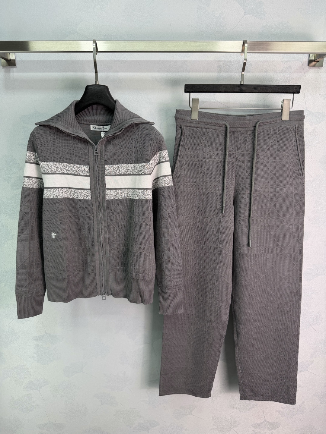 Dior Gray Stripe Zip Jacket and Pants Set