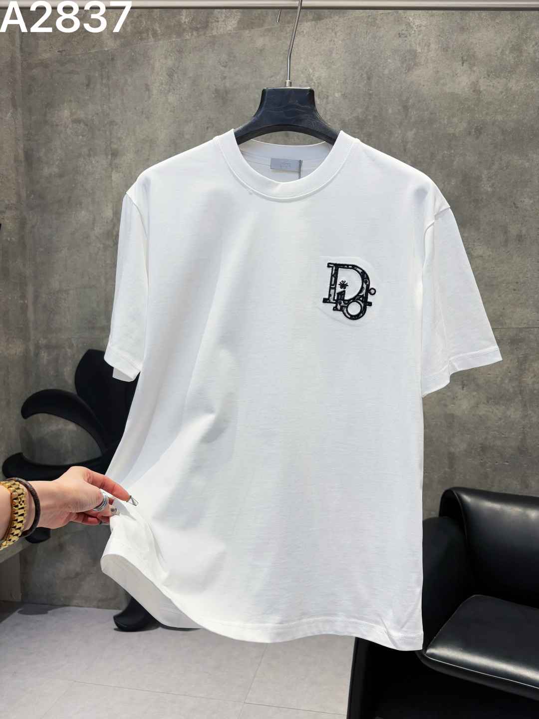 🅿️105 DiOr Dior 26ss de alta calidad nuevo logotipo bordado artesanal letra mangas cortas Tejido artesanal pesado: hec…