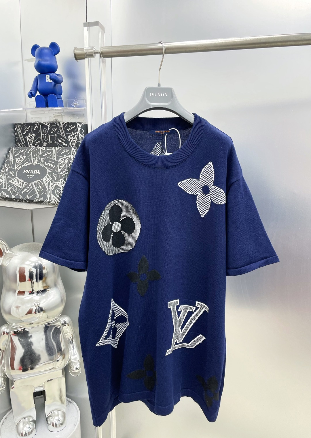 P95 1v Louis 26ss nueva letra teñida de flores LOGO manga vuelta de lana de manga corta ZZL importado 124S tejido a máq…