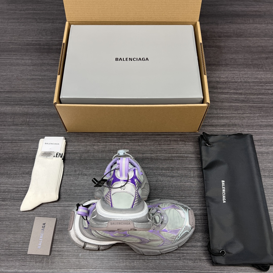 Balenciaga 纯 本Balenciaga巴黎世家 3XL Nylon 人造革 圆头抽绳 低帮 老爹鞋 绿紫色 在延续 Track Trainer 户外轮廓和复杂鞋面结构的同时