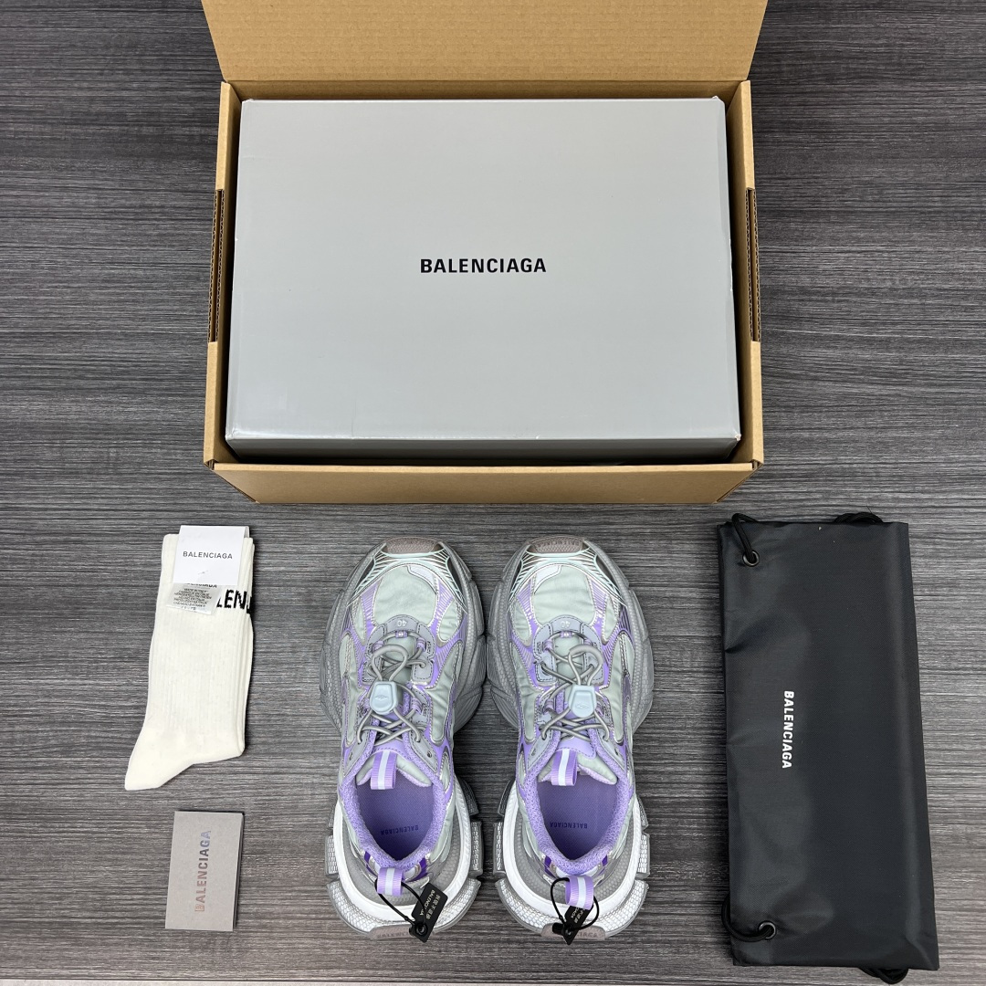 Balenciaga 纯 本Balenciaga巴黎世家 3XL Nylon 人造革 圆头抽绳 低帮 老爹鞋 绿紫色 在延续 Track Trainer 户外轮廓和复杂鞋面结构的同时