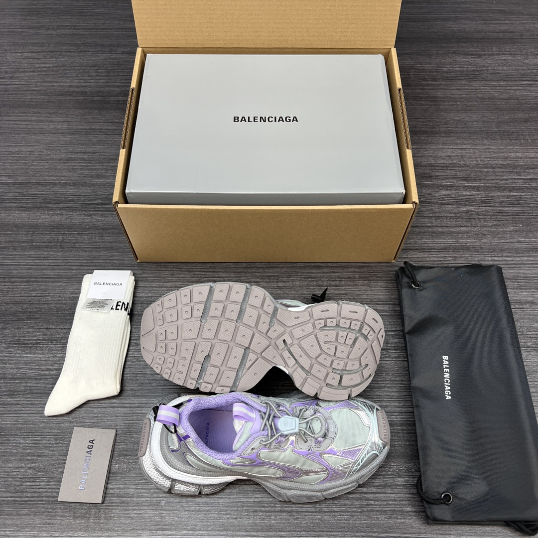 Balenciaga 纯 本Balenciaga巴黎世家 3XL Nylon 人造革 圆头抽绳 低帮 老爹鞋 绿紫色 在延续 Track Trainer 户外轮廓和复杂鞋面结构的同时