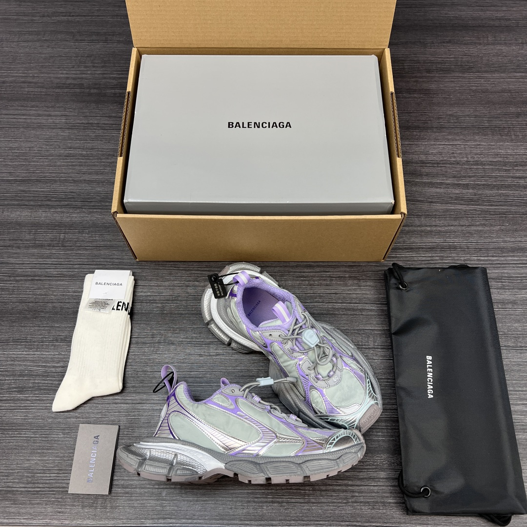 Balenciaga 纯 本Balenciaga巴黎世家 3XL Nylon 人造革 圆头抽绳 低帮 老爹鞋 绿紫色 在延续 Track Trainer 户外轮廓和复杂鞋面结构的同时