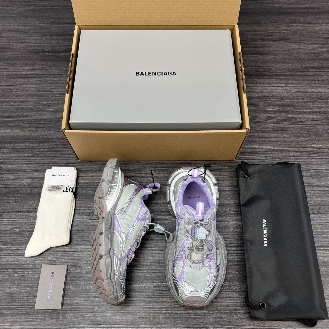 Balenciaga 纯 本Balenciaga巴黎世家 3XL Nylon 人造革 圆头抽绳 低帮 老爹鞋 绿紫色 在延续 Track Trainer 户外轮廓和复杂鞋面结构的同时