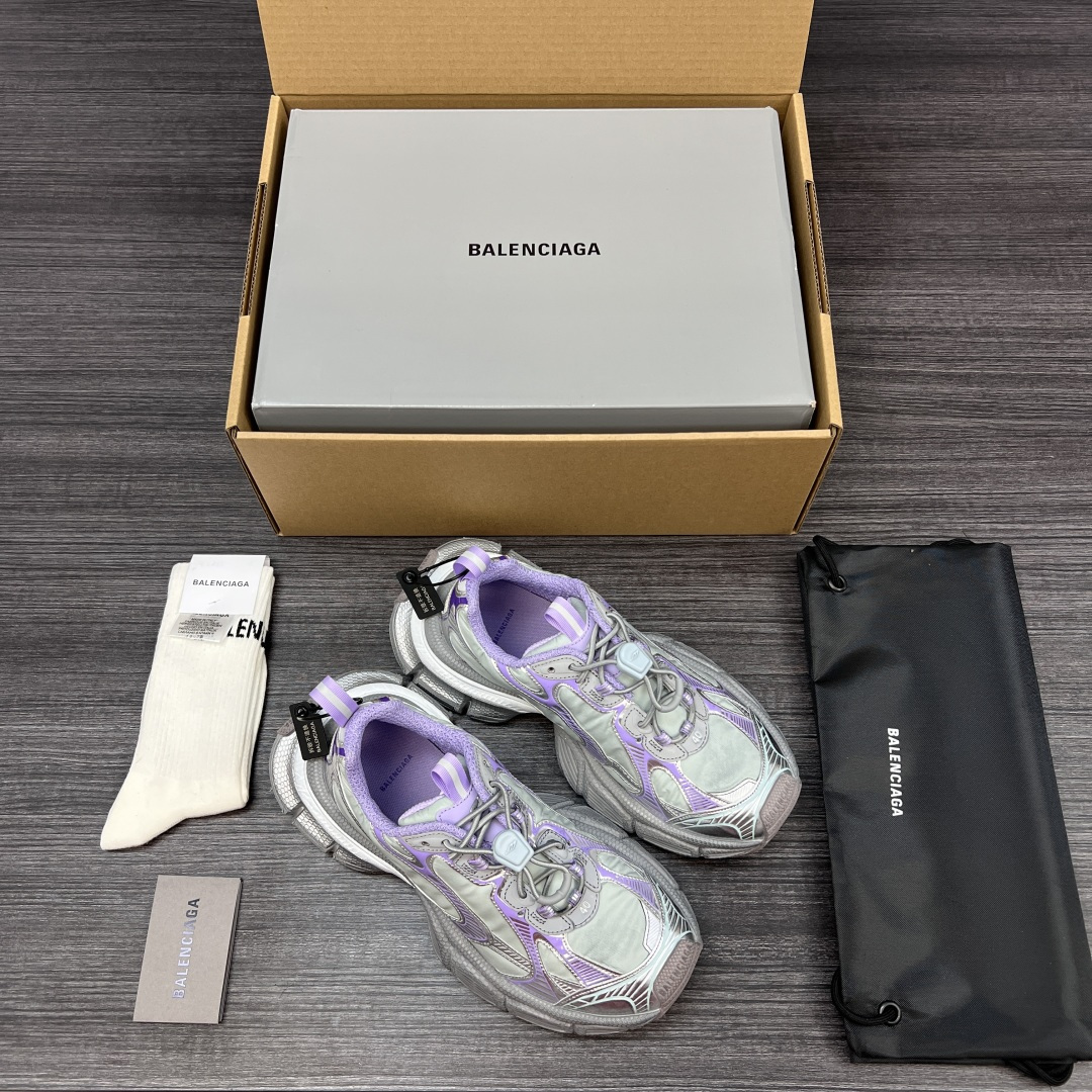 Balenciaga 纯 本Balenciaga巴黎世家 3XL Nylon 人造革 圆头抽绳 低帮 老爹鞋 绿紫色 在延续 Track Trainer 户外轮廓和复杂鞋面结构的同时