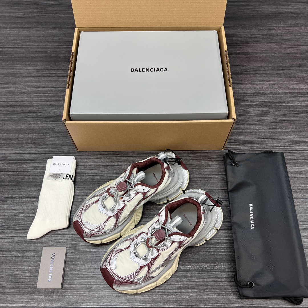 Balenciaga 纯 本Balenciaga巴黎世家 3XL Nylon 人造革 圆头抽绳 低帮 老爹鞋 灰红色 在延续 Track Trainer 户外轮廓和复杂鞋面结构的同时
