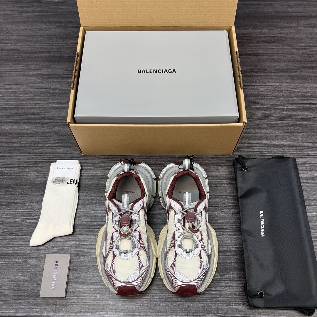 Balenciaga 纯 本Balenciaga巴黎世家 3XL Nylon 人造革 圆头抽绳 低帮 老爹鞋 灰红色 在延续 Track Trainer 户外轮廓和复杂鞋面结构的同时