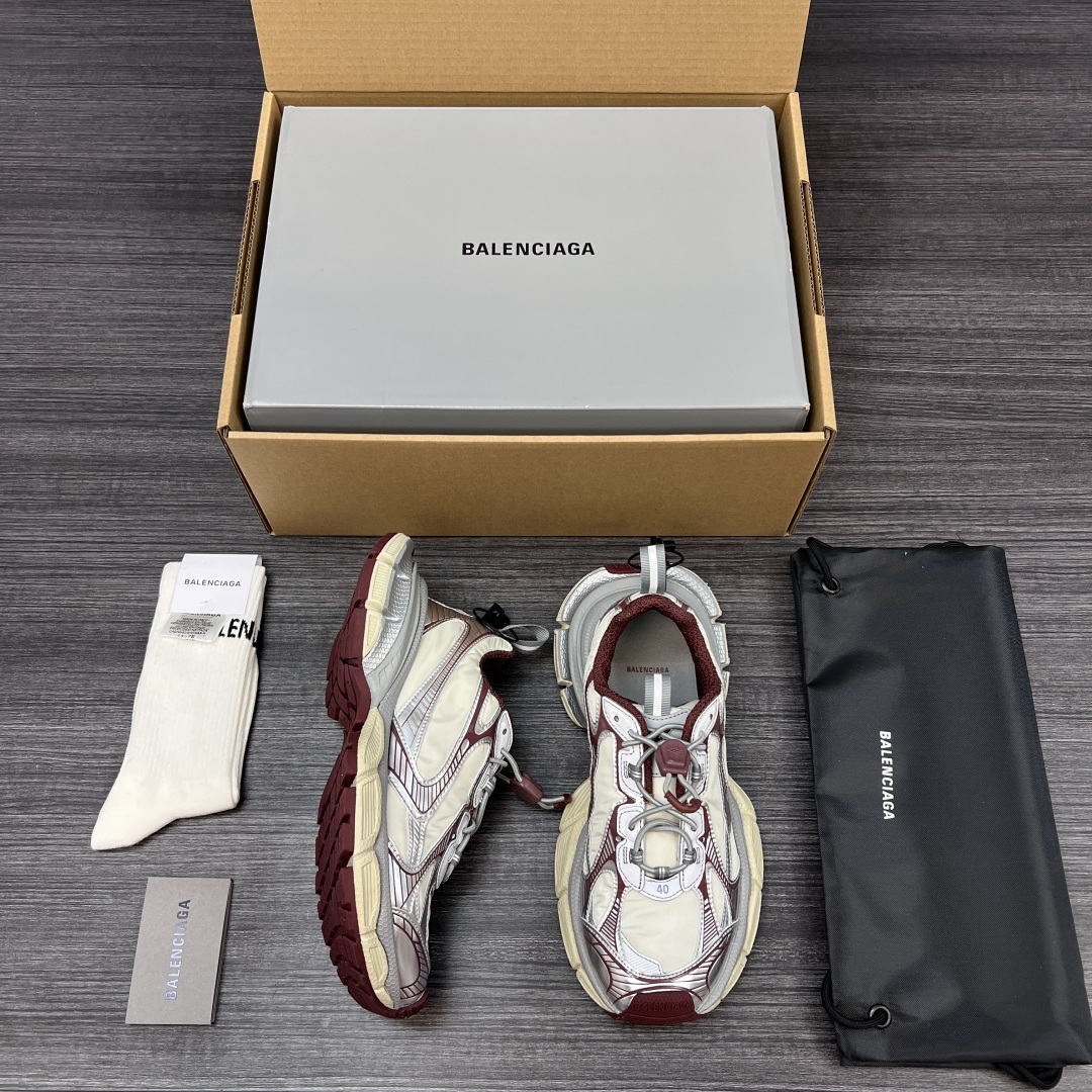 Balenciaga 纯 本Balenciaga巴黎世家 3XL Nylon 人造革 圆头抽绳 低帮 老爹鞋 灰红色 在延续 Track Trainer 户外轮廓和复杂鞋面结构的同时