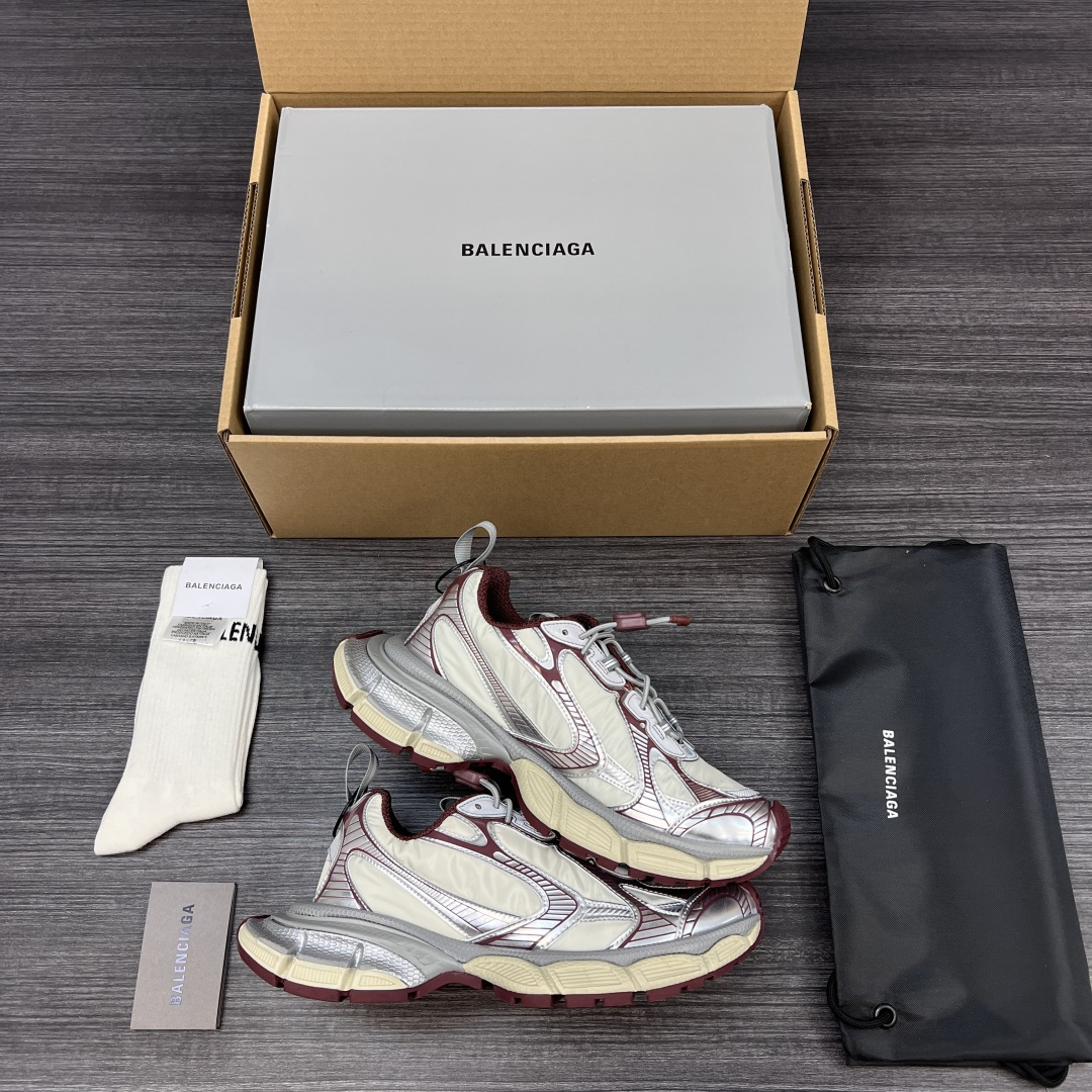 Balenciaga 纯 本Balenciaga巴黎世家 3XL Nylon 人造革 圆头抽绳 低帮 老爹鞋 灰红色 在延续 Track Trainer 户外轮廓和复杂鞋面结构的同时