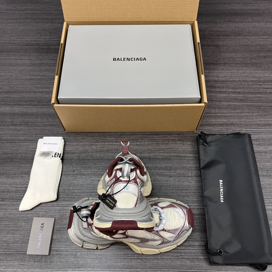 Balenciaga 纯 本Balenciaga巴黎世家 3XL Nylon 人造革 圆头抽绳 低帮 老爹鞋 灰红色 在延续 Track Trainer 户外轮廓和复杂鞋面结构的同时
