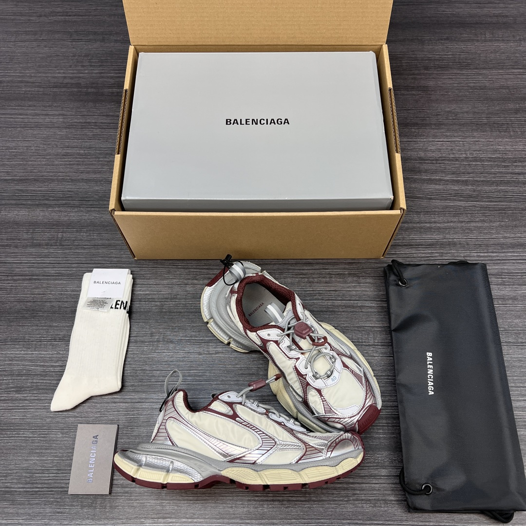 Balenciaga 纯 本Balenciaga巴黎世家 3XL Nylon 人造革 圆头抽绳 低帮 老爹鞋 灰红色 在延续 Track Trainer 户外轮廓和复杂鞋面结构的同时