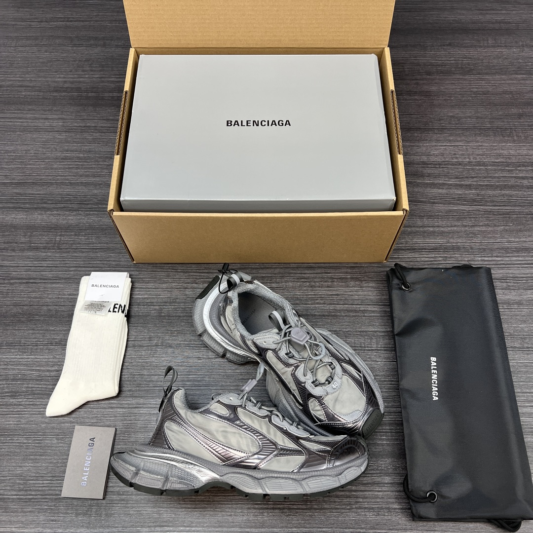 Balenciaga 纯 本Balenciaga巴黎世家 3XL Nylon 人造革 圆头抽绳 低帮 老爹鞋 灰色 在延续 Track Trainer 户外轮廓和复杂鞋面结构的同时