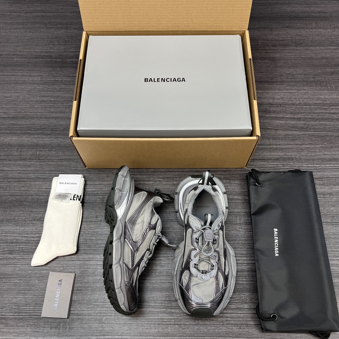 Balenciaga 纯 本Balenciaga巴黎世家 3XL Nylon 人造革 圆头抽绳 低帮 老爹鞋 灰色 在延续 Track Trainer 户外轮廓和复杂鞋面结构的同时